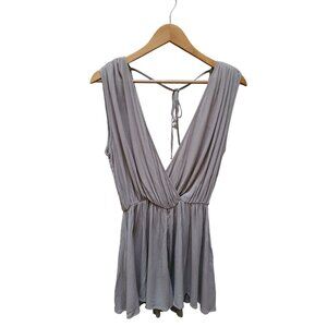 Zenana Grecian Romper In Soft Taupe With Deep V-Neck & Tie Back Detail Womens Si